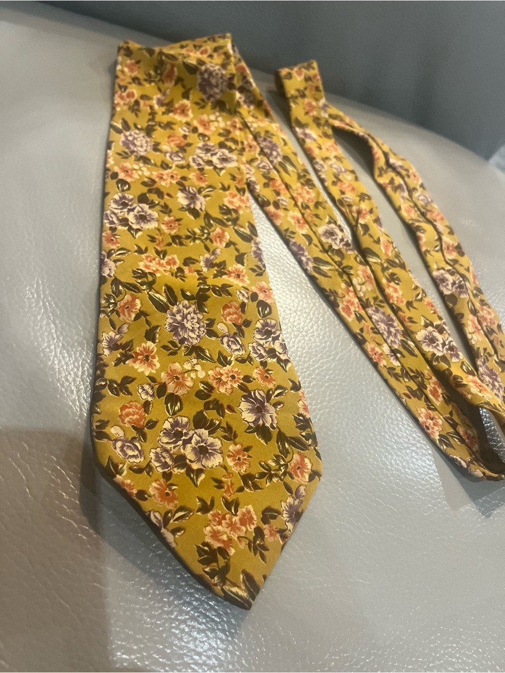 Vintage FENDI Boutique Floral Silk Tie Mustard Yellow Designer Necktie